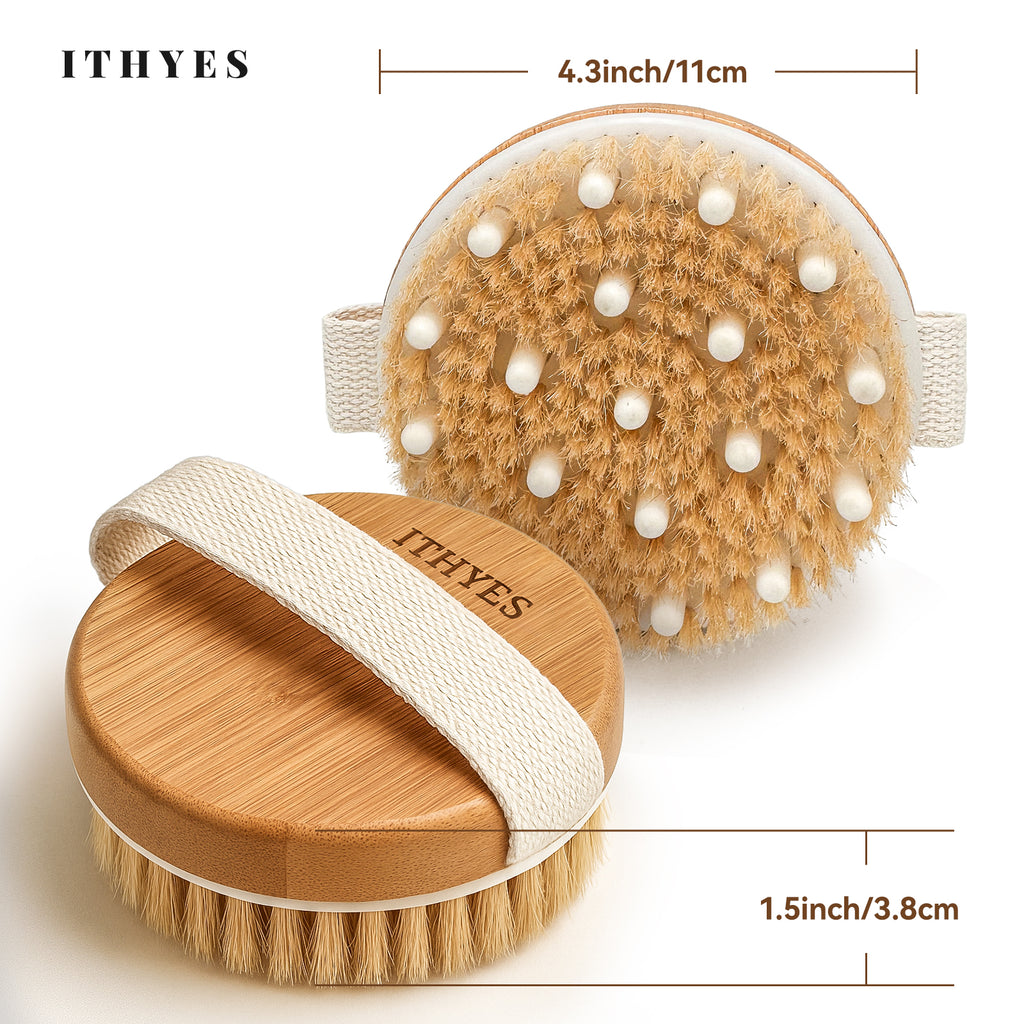 Ithyes Dry Brushing Body Brush Exfoliating Brush Natural Bristle Bath Brush for Remove Dead Skin Toxins Cellulite,Treatment,Improves Lymphatic Functions,Exfoliates,Stimulates Blood Circulation
