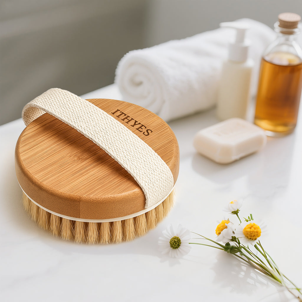 Ithyes Dry Brushing Body Brush Exfoliating Brush Natural Bristle Bath Brush for Remove Dead Skin Toxins Cellulite,Treatment,Improves Lymphatic Functions,Exfoliates,Stimulates Blood Circulation