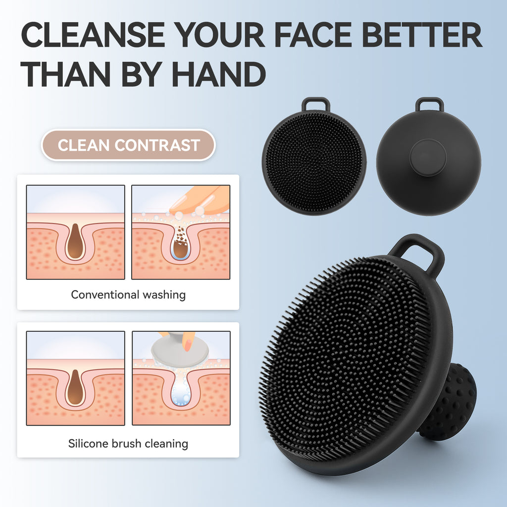 Ithyes Silicone Face Scrubber, Facial Cleansing Brush,Men's face Brush,Gentle Exfoliation and Blackhead Removal for Men and Women, Suitable for Sensitive Skin,Face Exfoliator Tool,1Pack (Black)