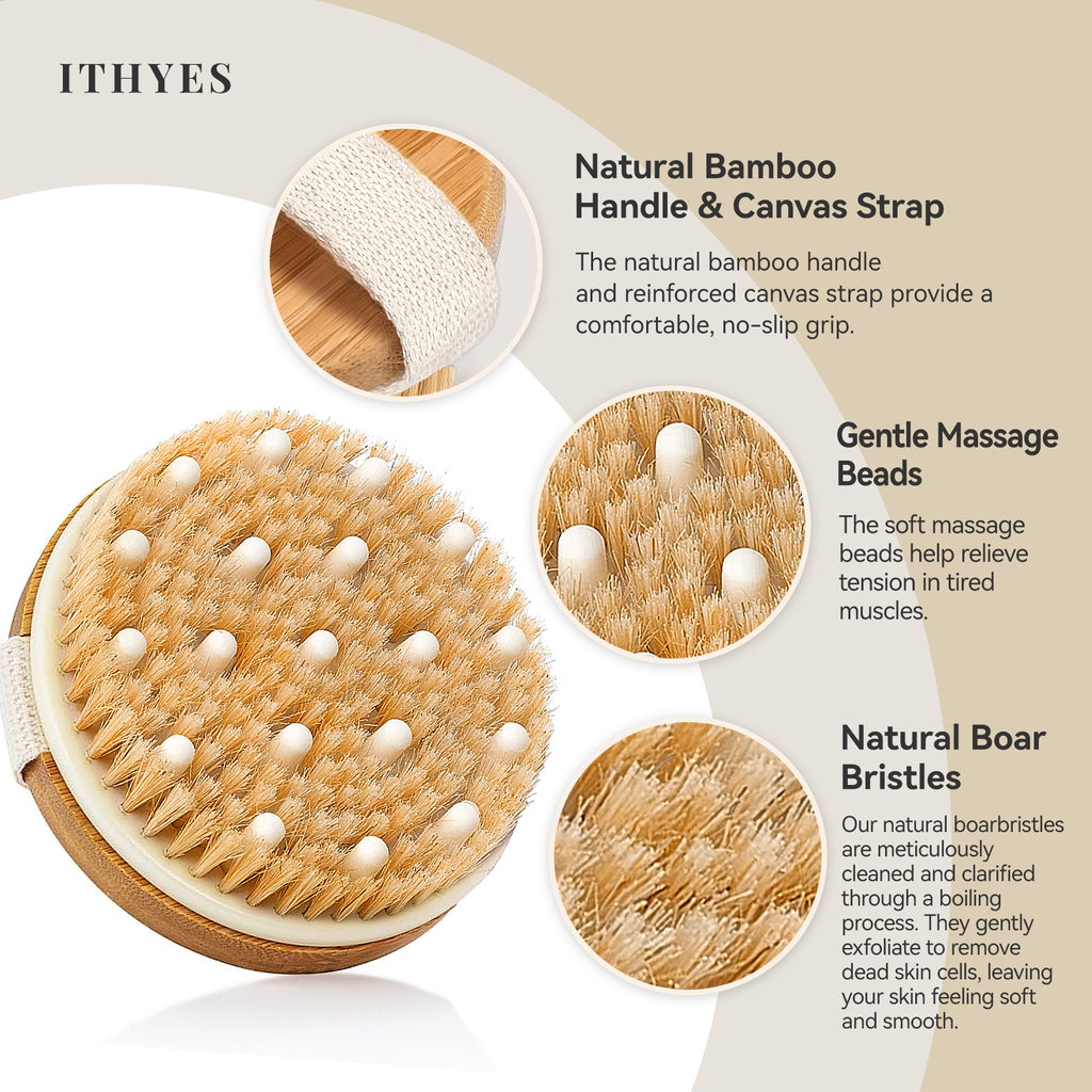 Ithyes Dry Brushing Body Brush Exfoliating Brush Natural Bristle Bath Brush for Remove Dead Skin Toxins Cellulite,Treatment,Improves Lymphatic Functions,Exfoliates,Stimulates Blood Circulation