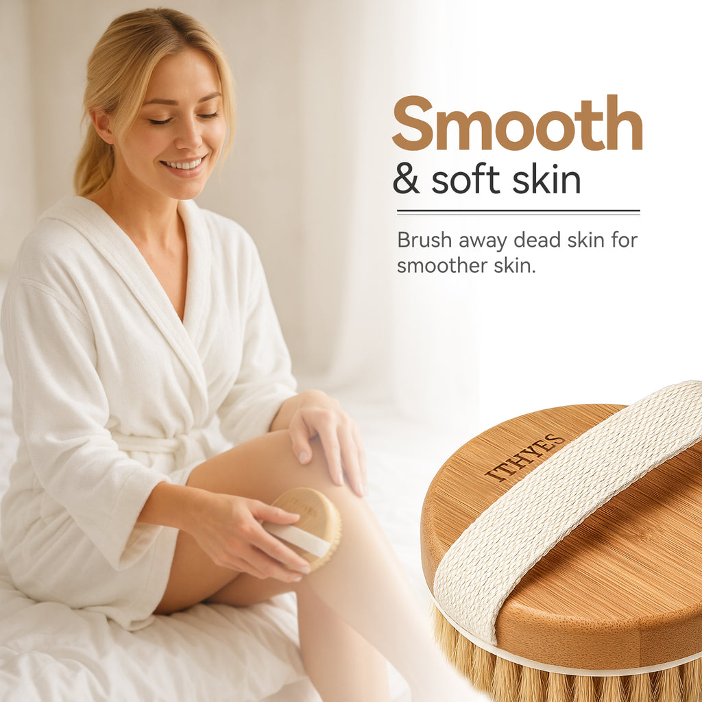 Ithyes Dry Brushing Body Brush Exfoliating Brush Natural Bristle Bath Brush for Remove Dead Skin Toxins Cellulite,Treatment,Improves Lymphatic Functions,Exfoliates,Stimulates Blood Circulation