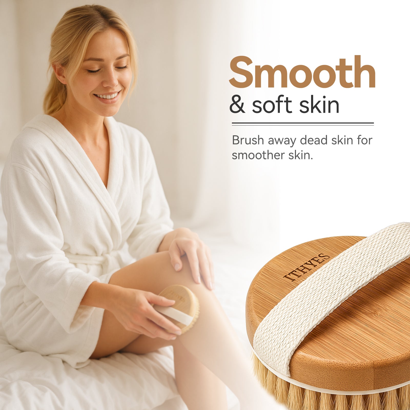 Ithyes Dry Brushing Body Brush Exfoliating Brush Natural Bristle Bath Brush for Remove Dead Skin Toxins Cellulite,Treatment,Improves Lymphatic Functions,Exfoliates,Stimulates Blood Circulation