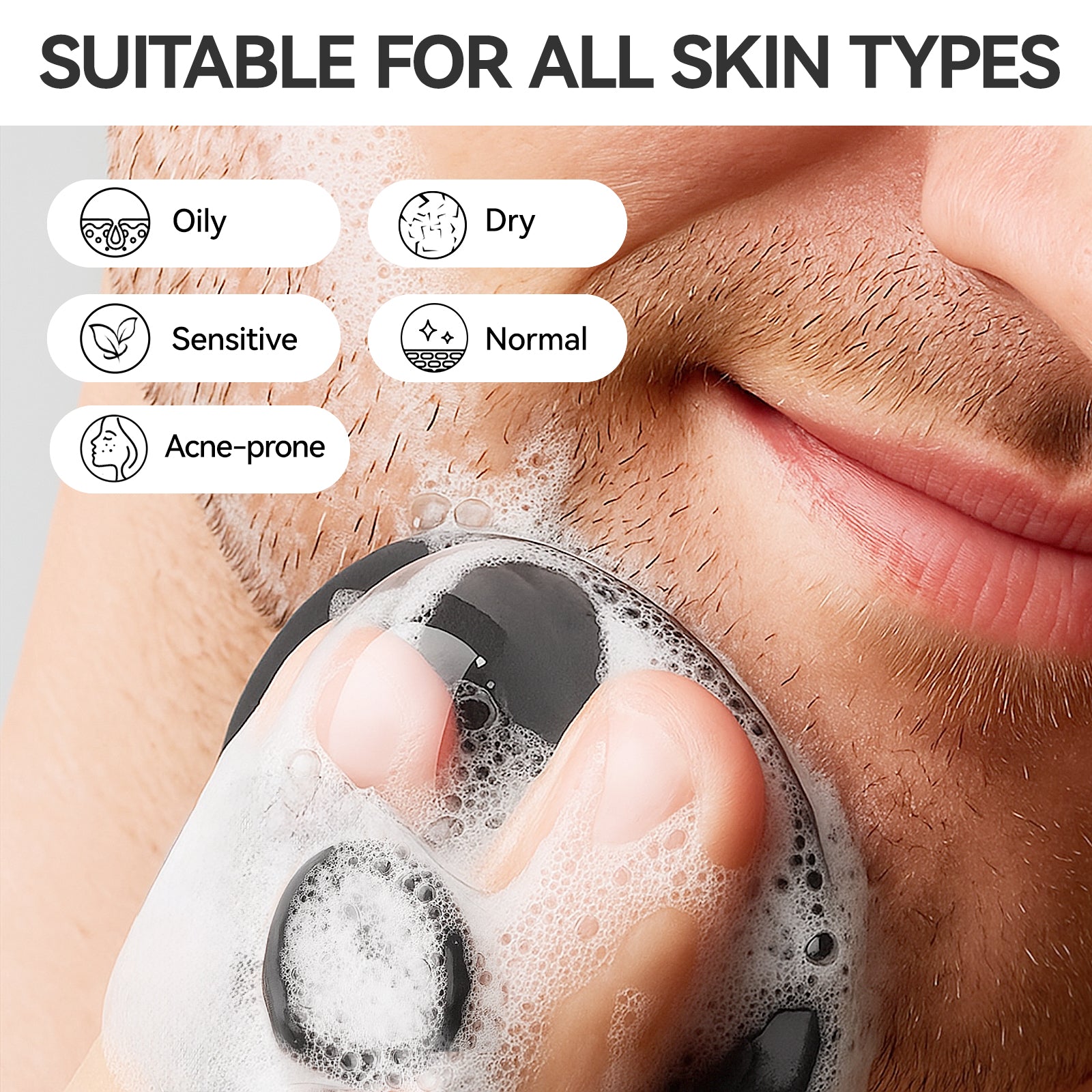 Ithyes Silicone Face Scrubber, Facial Cleansing Brush,Men's face Brush,Gentle Exfoliation and Blackhead Removal for Men and Women, Suitable for Sensitive Skin,Face Exfoliator Tool,1Pack (Black)